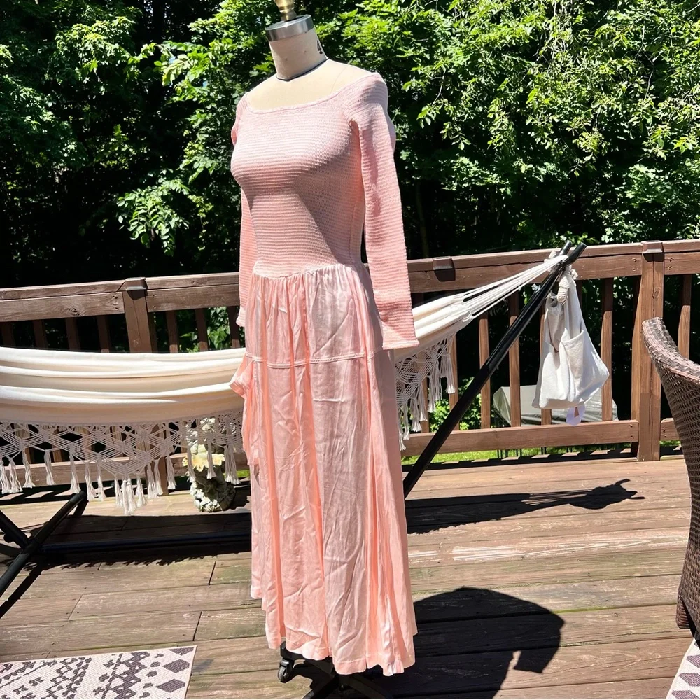 Free People Soft Pink Summer Satin Lucky Love Midi Dress Size X-Small